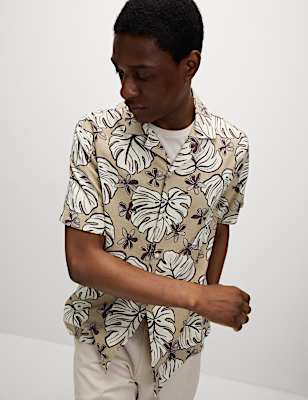Regular Fit Linen Rich Printed Shirt
