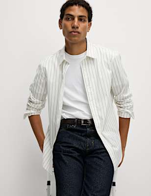 Regular Fit Pure Cotton Striped Oxford Shirt