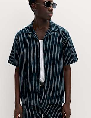 Cotton Linen Blend Striped Short Sleeve Shirt