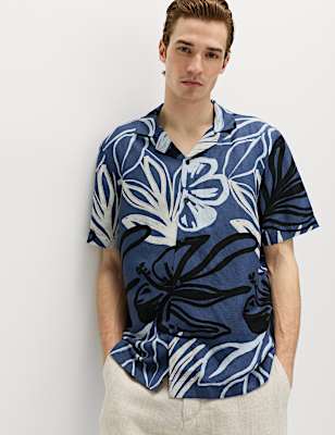 Linen Blend Hawaiian Short Sleeve Shirt