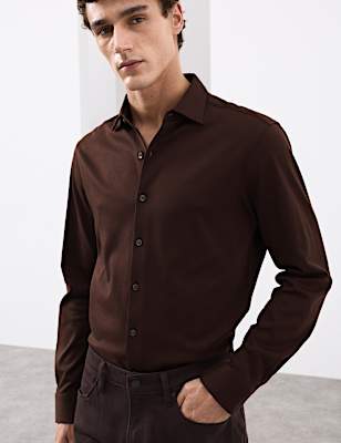 Slim Fit Easy Iron Pure Cotton Jersey Shirt