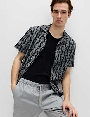 Pure Cotton Geometric Short Sleeve Shirt