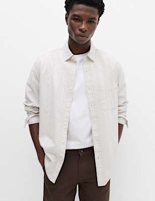Relaxed Fit Cotton Rich Striped Oxford Shirt