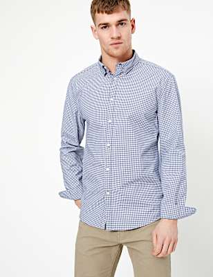 Cotton Rich Gingham Check Oxford Shirt