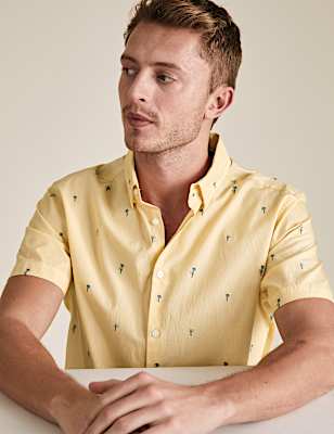 Pure Cotton Palm Tree Short Sleeve Shirt