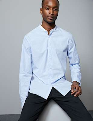 Pure Cotton Striped Grandad Shirt