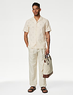 Easy Iron Pure Cotton Revere Collar Embroidered Shirt