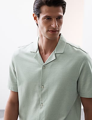 Pure Cotton Textured Cuban Collar Shirt