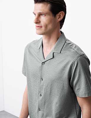 Pure Cotton Textured Cuban Collar Shirt