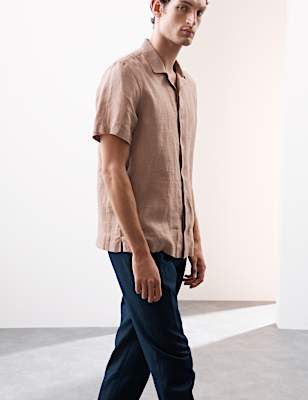Pure Linen Herringbone Cuban Collar Shirt
