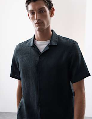 Pure Linen Herringbone Cuban Collar Shirt
