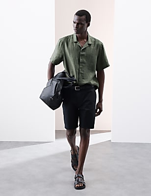 Pure Linen Herringbone Cuban Collar Shirt