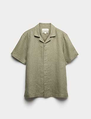 Pure Linen Herringbone Cuban Collar Shirt