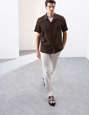 Pure Linen Herringbone Cuban Collar Shirt