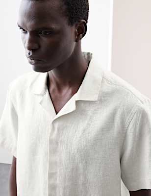 Pure Linen Herringbone Cuban Collar Shirt