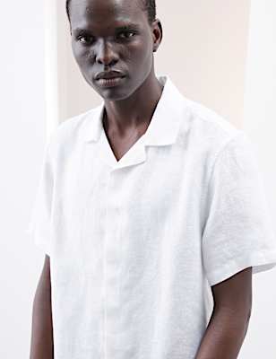 Pure Linen Herringbone Cuban Collar Shirt