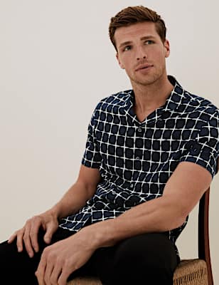 Linen Geometric Print Revere Shirt