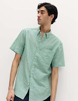 Regular Fit Linen Rich Short Sleeve Shirt