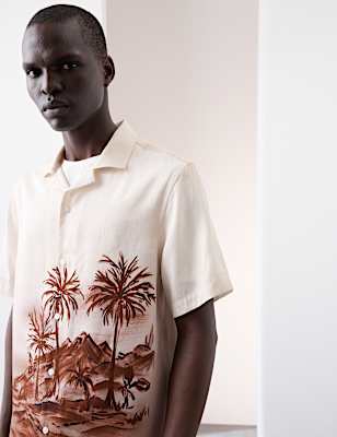 Scenic Print Cuban Collar Shirt