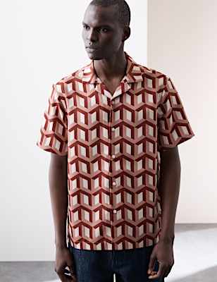 Regular Fit Short Sleeve Geometric Print Shirt