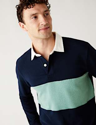 Pure Cotton Colour Block Rugby Sweatshirt