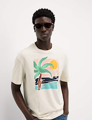 Pure Cotton Large Palm Graphic T-Shirt