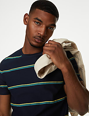 Pure Cotton Textured Striped T-Shirt