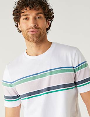 Pure Cotton Striped Crew Neck T-Shirt