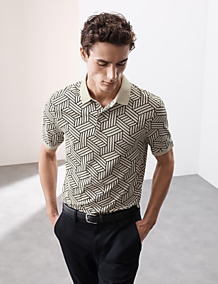 Pure Cotton Geometric Print Polo Shirt