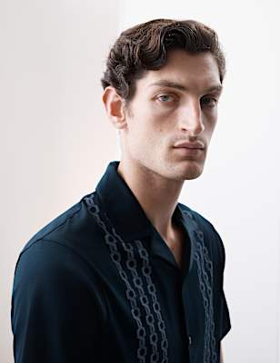 Pure Cotton Chain Print Revere Polo Shirt