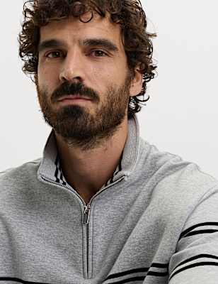 Pure Cotton Striped Half Zip Sweatshirt