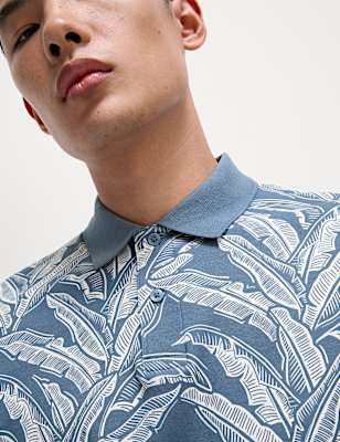 Pure Cotton Banana Leaf Print Polo Shirt