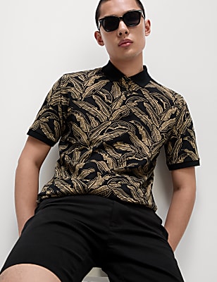 Pure Cotton Banana Leaf Print Polo Shirt
