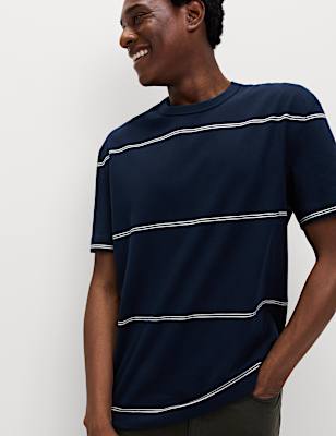 Pure Cotton Striped Relaxed Crew Neck T-Shirt