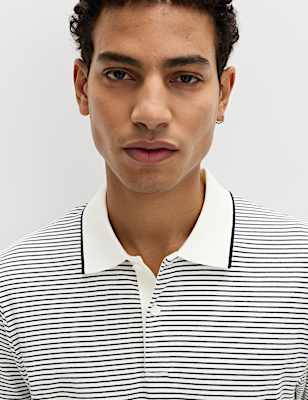 Pure Cotton Striped Polo Shirt