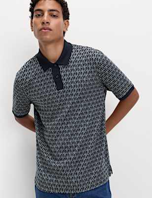 Pure Cotton Geometric Print Polo