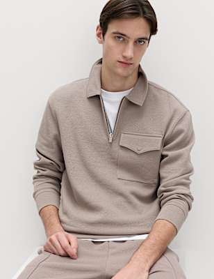 Cotton Blend Pique Half Zip Top