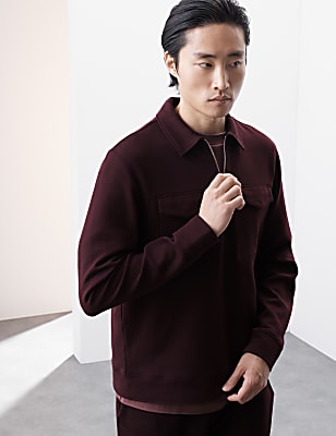 Cotton Rich Textured Half Zip Sweatshirt