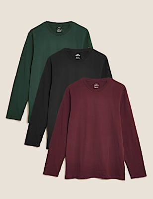 3 Pack Pure Cotton Long Sleeve T-Shirts