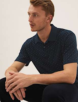 Pure Cotton Geo Print Polo Shirt