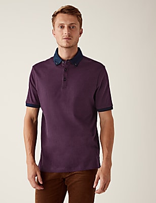Pure Cotton Dot Print Polo Shirt