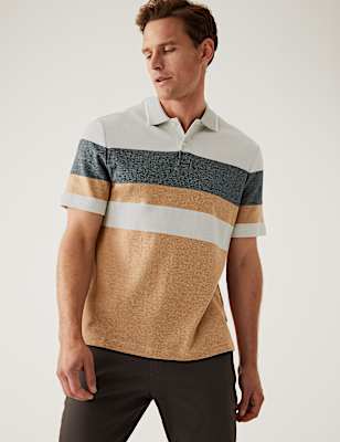 Pure Cotton Double Knit Striped Polo Shirt