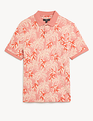 Pure Cotton Palm Print Polo Shirt