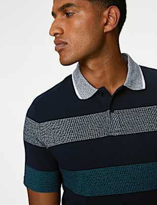 Pure Cotton Double Knit Striped Polo Shirt