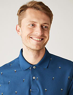 Pure Cotton Cactus Print Polo Shirt