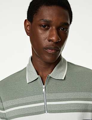 Pure Cotton Double Knit Striped Polo Shirt