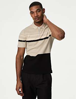 Pure Cotton Double Knit Striped Polo Shirt