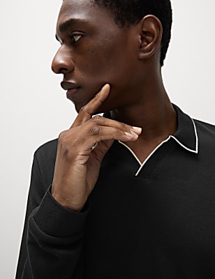 Pure Cotton Tipped Long Sleeve Polo Shirt