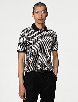 Pure Cotton Geometric Print Polo Shirt