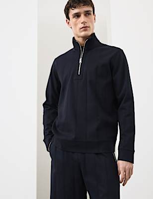 Pure Cotton Textured Striped Half Zip Jacket